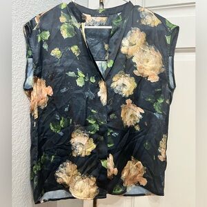 T Tahari NWT Black Soft Floral Blouse